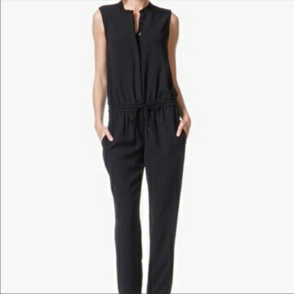 Vince Black Sleeveless Drawstring Waist Jumpsuit Size 2 Mock‎ Neck Minimalist